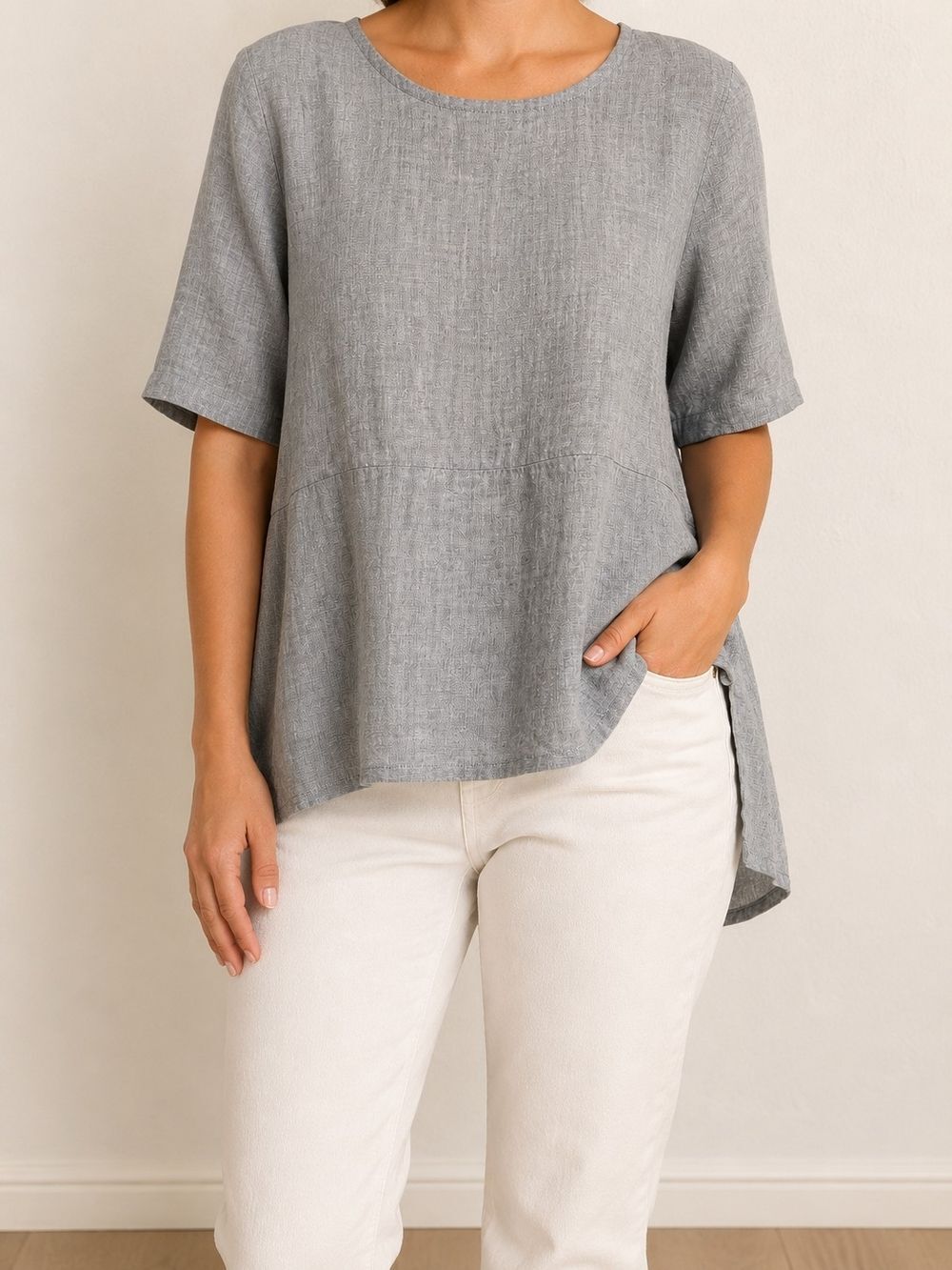 Bryn Walker 100% Linen Gray Tunic Top Made in USA Sz. XXS Oversized Boho